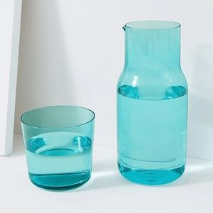 Jonathan Adler Bedside Carafe Set Blue Glass Kitchen Dishware